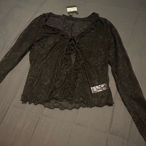 black lace ruffle flyaway top